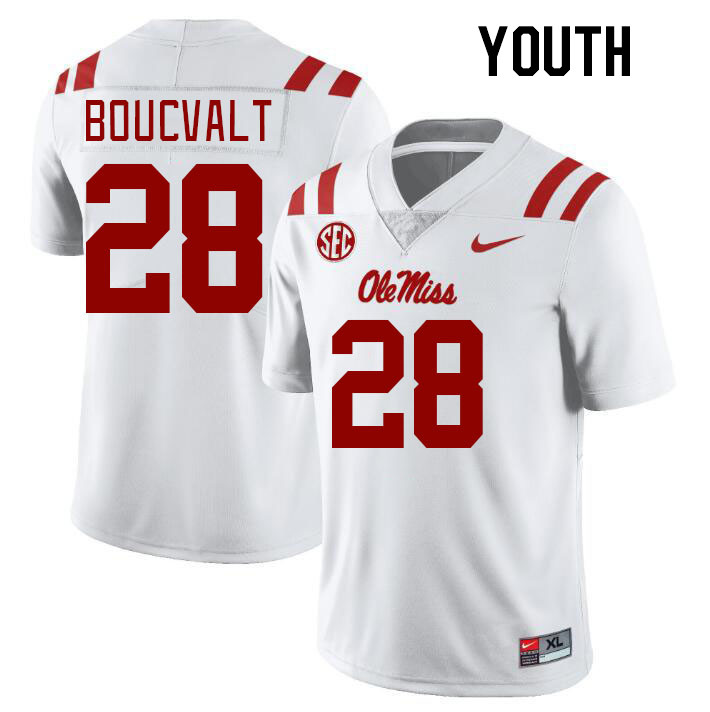 Youth #28 Lex Boucvalt Ole Miss Rebels College Football Jerseyes Stitched Sale-White - Click Image to Close